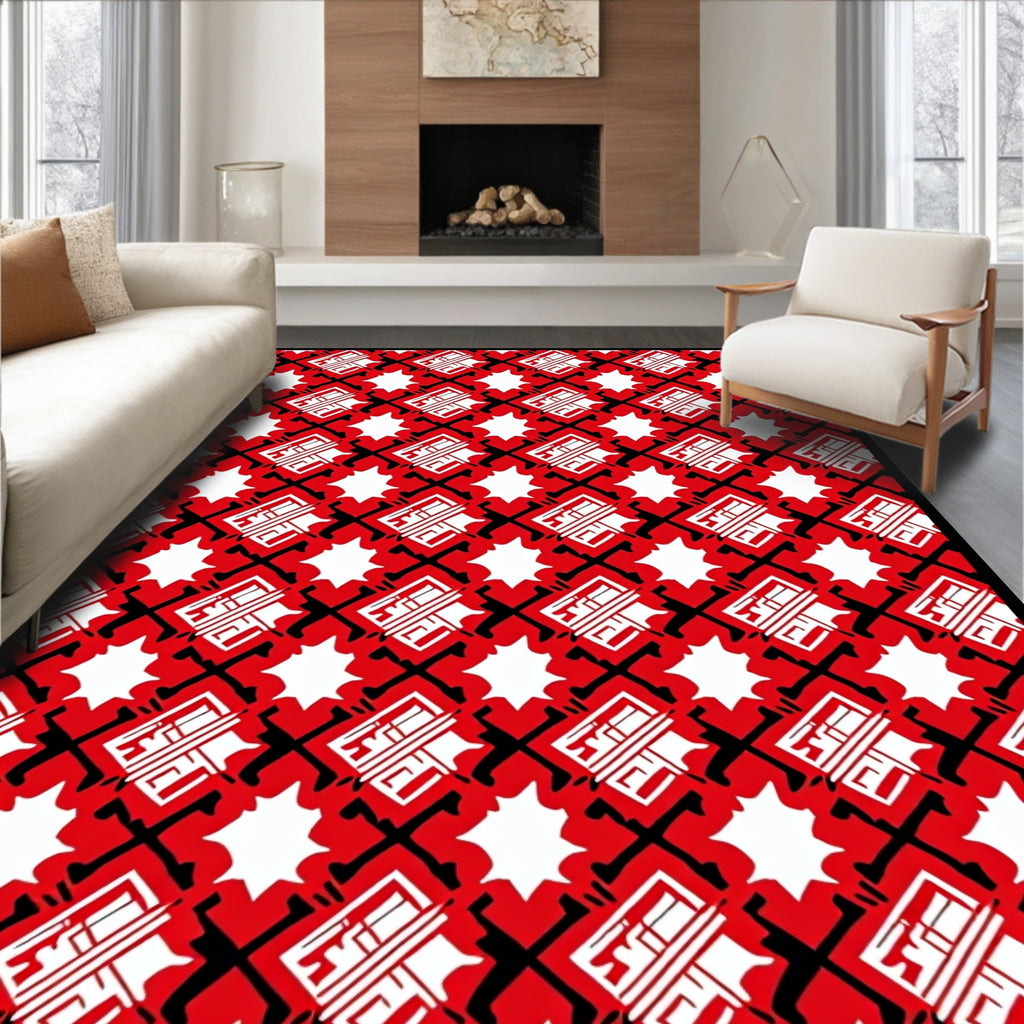 Bold Red Cross Hatch Geometric Rug