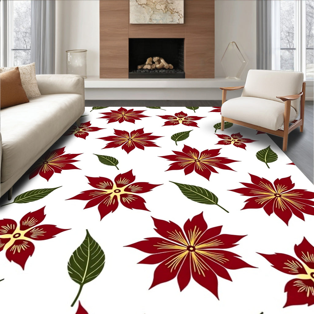 Deep Red Golden Petal Bloom Rug