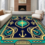 Nautical Navy Gold Teal Compass Rose Rug