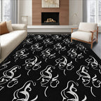 Monochromatic Abstract Butterfly Swirl Ornament Rug