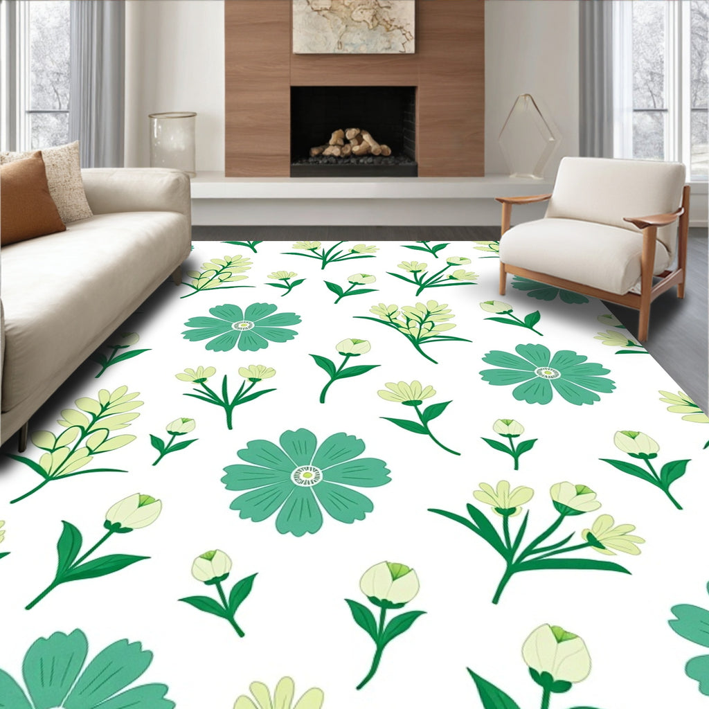 Teal And Yellow Floral Cluster Rug