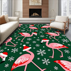Pink Flamingo Snowflakes Christmas Rug