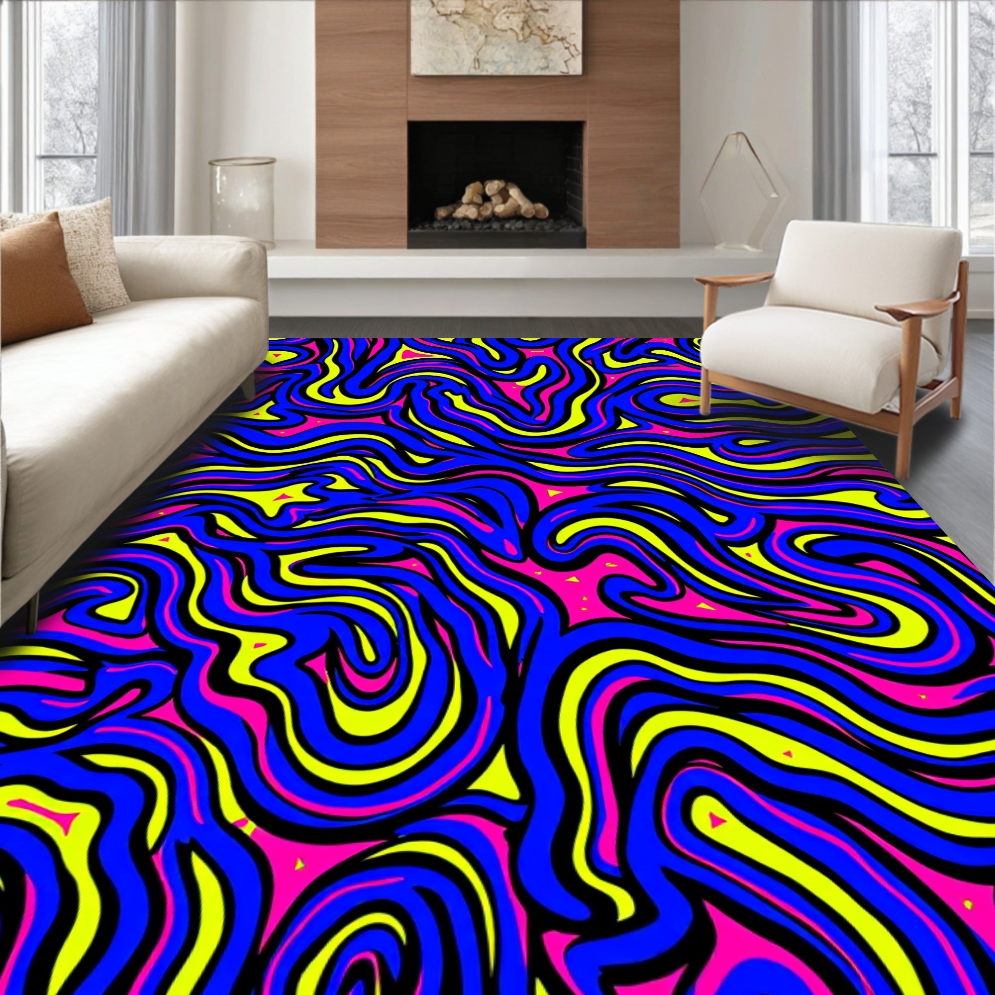 Vivid Electric Swirl Abstract Rug