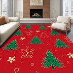 Festive Red Green Trees Gold Sprigs Rug