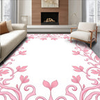 Pastel Pink Floral Vine Border Rug
