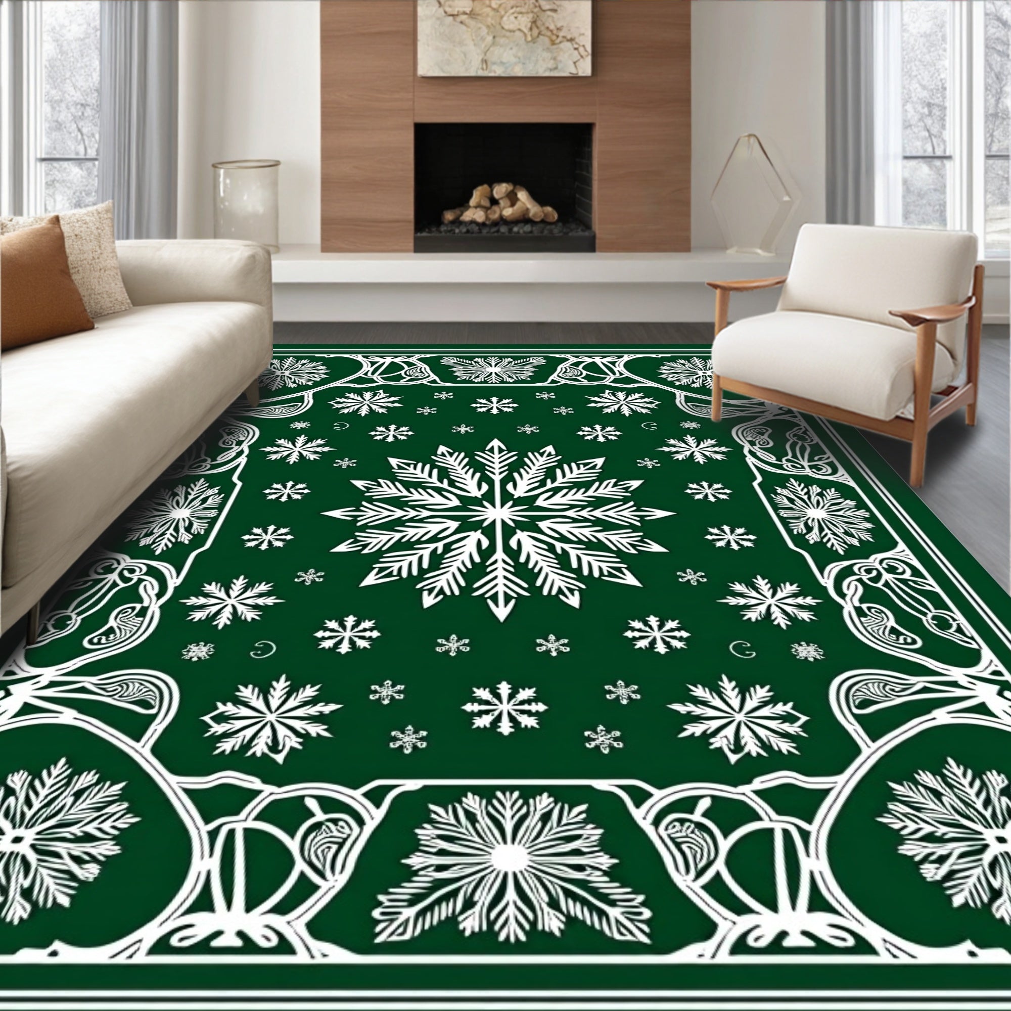 Emerald Green Snowflake Medallion Rug