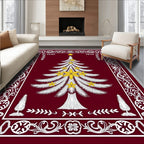 Crimson Christmas Tree White Gold Medallion Rug