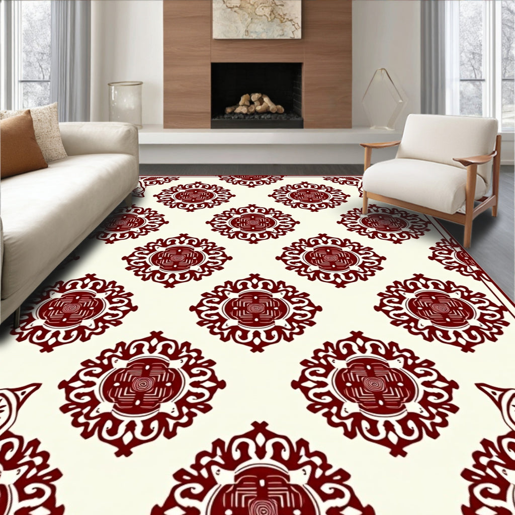 Deep Red Vintage Floral Medallion Rug