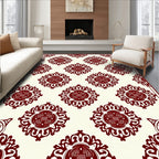 Deep Red Vintage Floral Medallion Rug