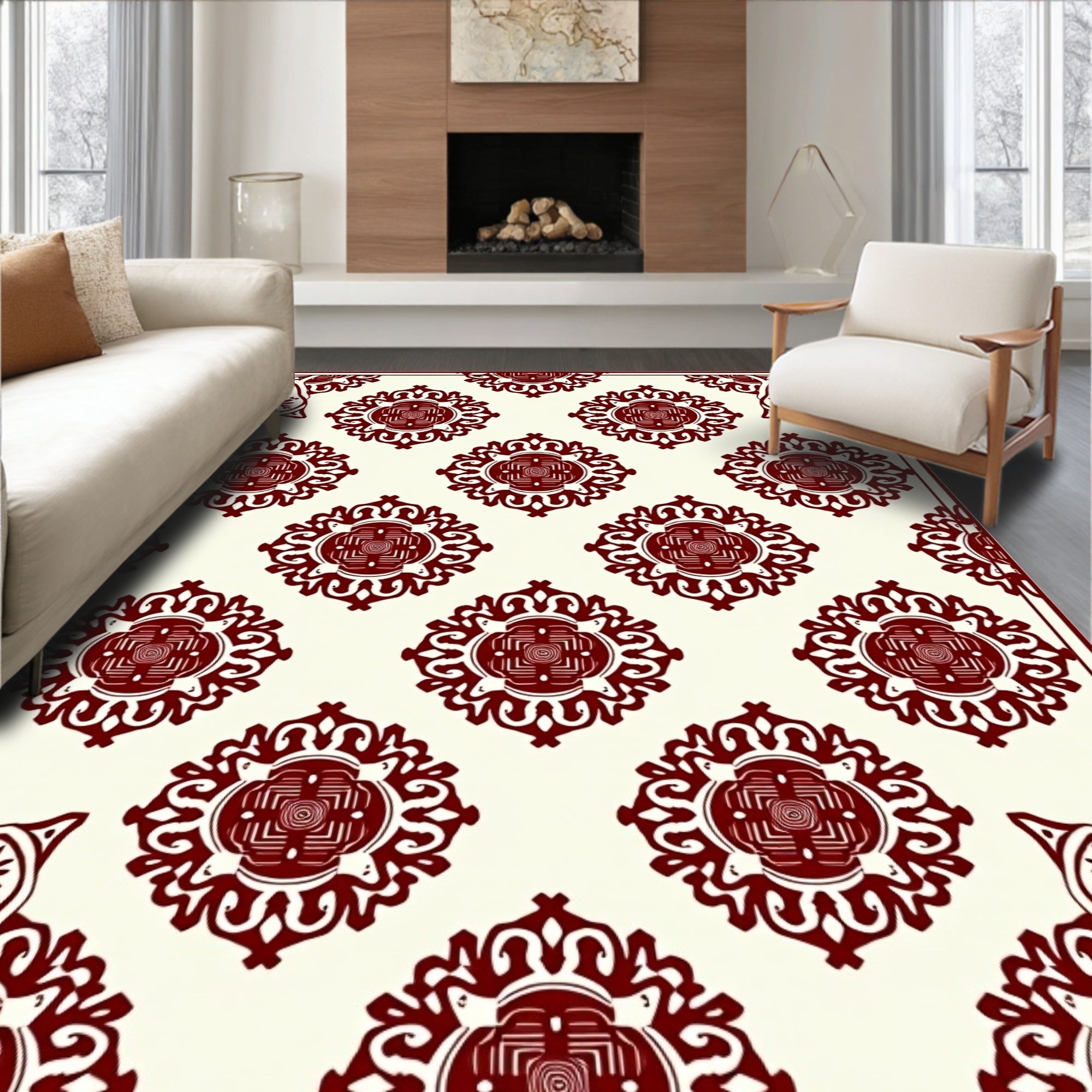 Deep Red Vintage Floral Medallion Rug