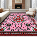 Pink Red Green Floral Medallion Rug