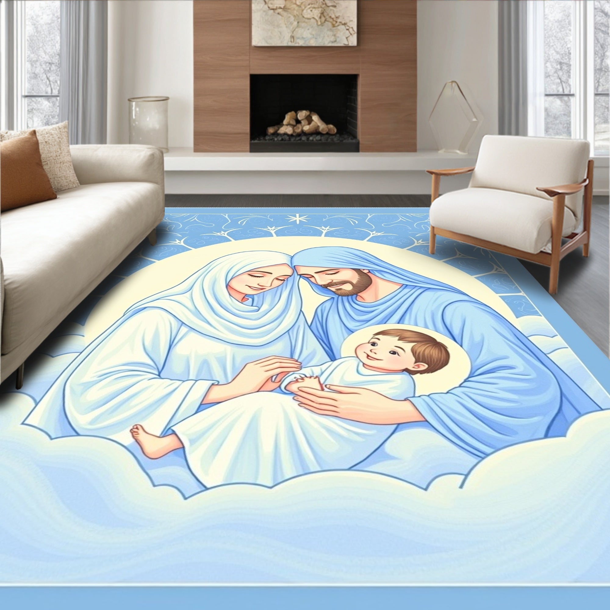 Holy Family Serene Blue Embrace Rug