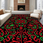 Red Green Floral Swirl Symmetry Rug