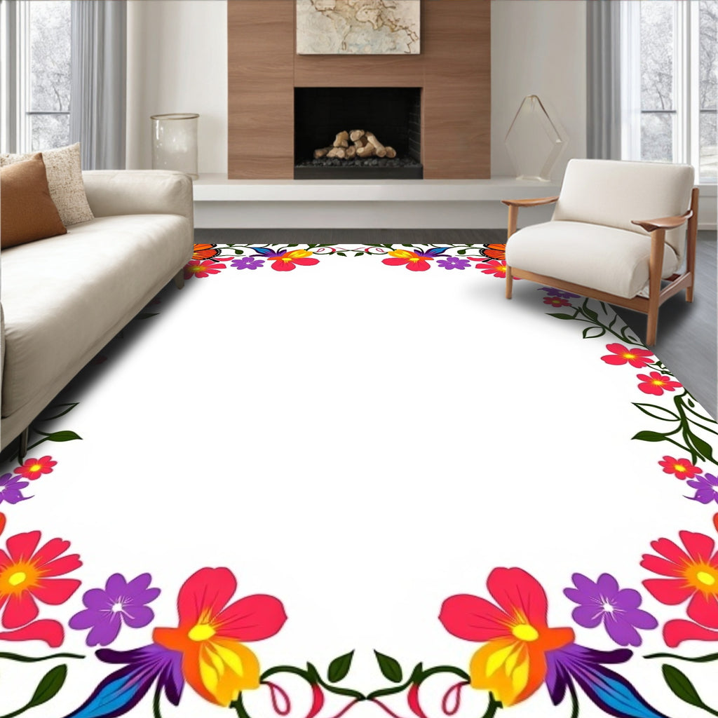 Vibrant Orange Butterfly Floral Border Rug