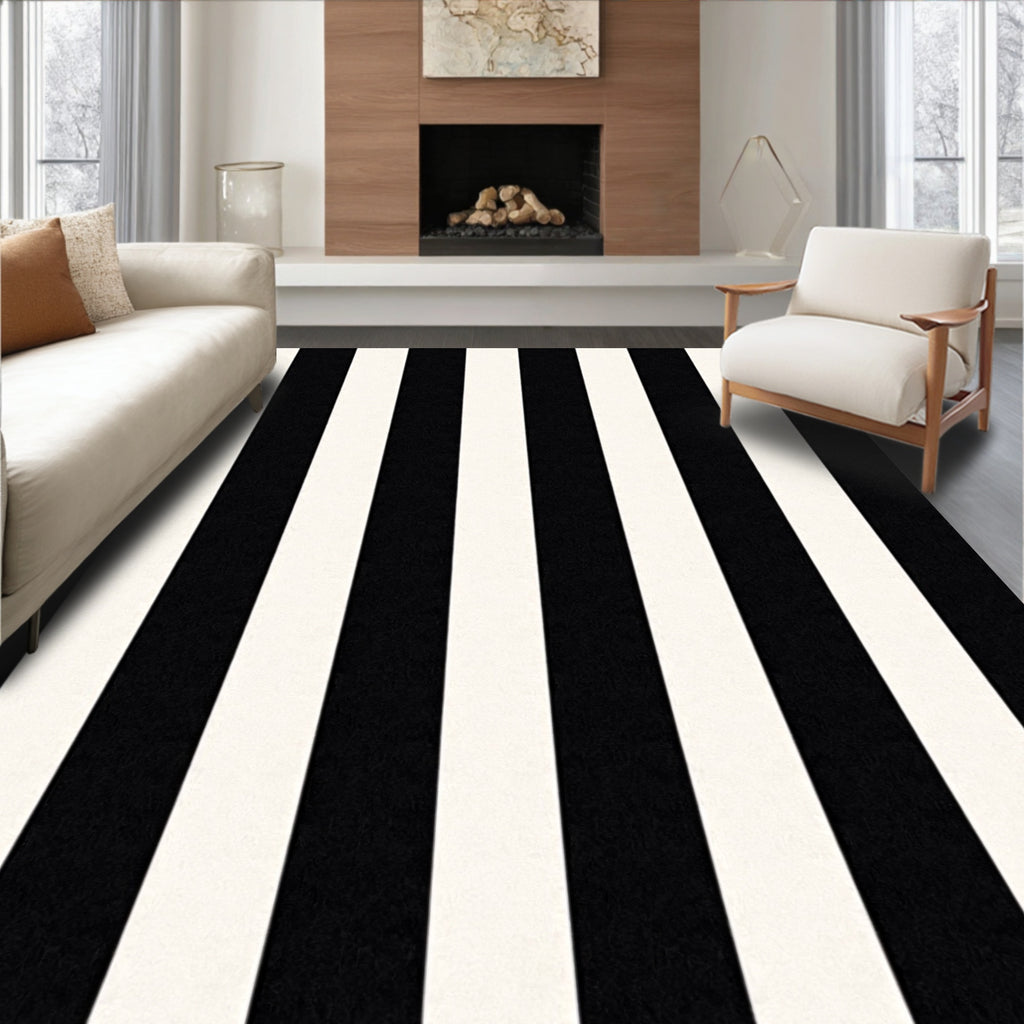 Bold Black and White Vertical Stripes Rug