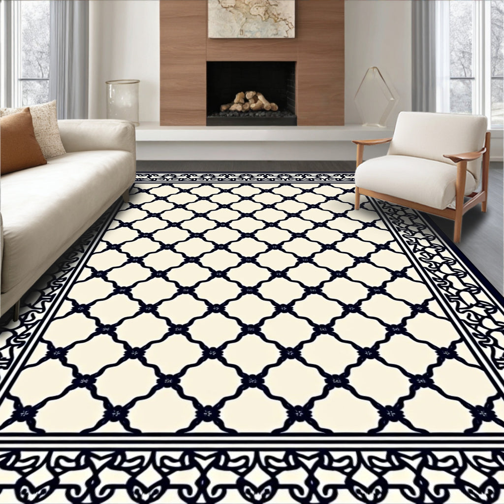 Elegant Ivory Lattice Border Rug