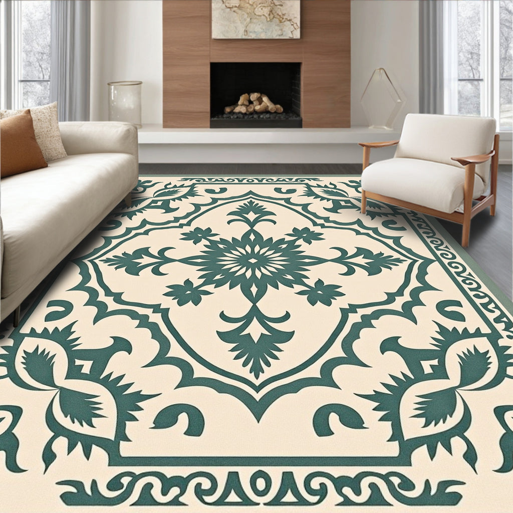 Emerald Green Floral Mandala Medallion Rug