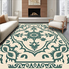 Emerald Green Floral Mandala Medallion Rug