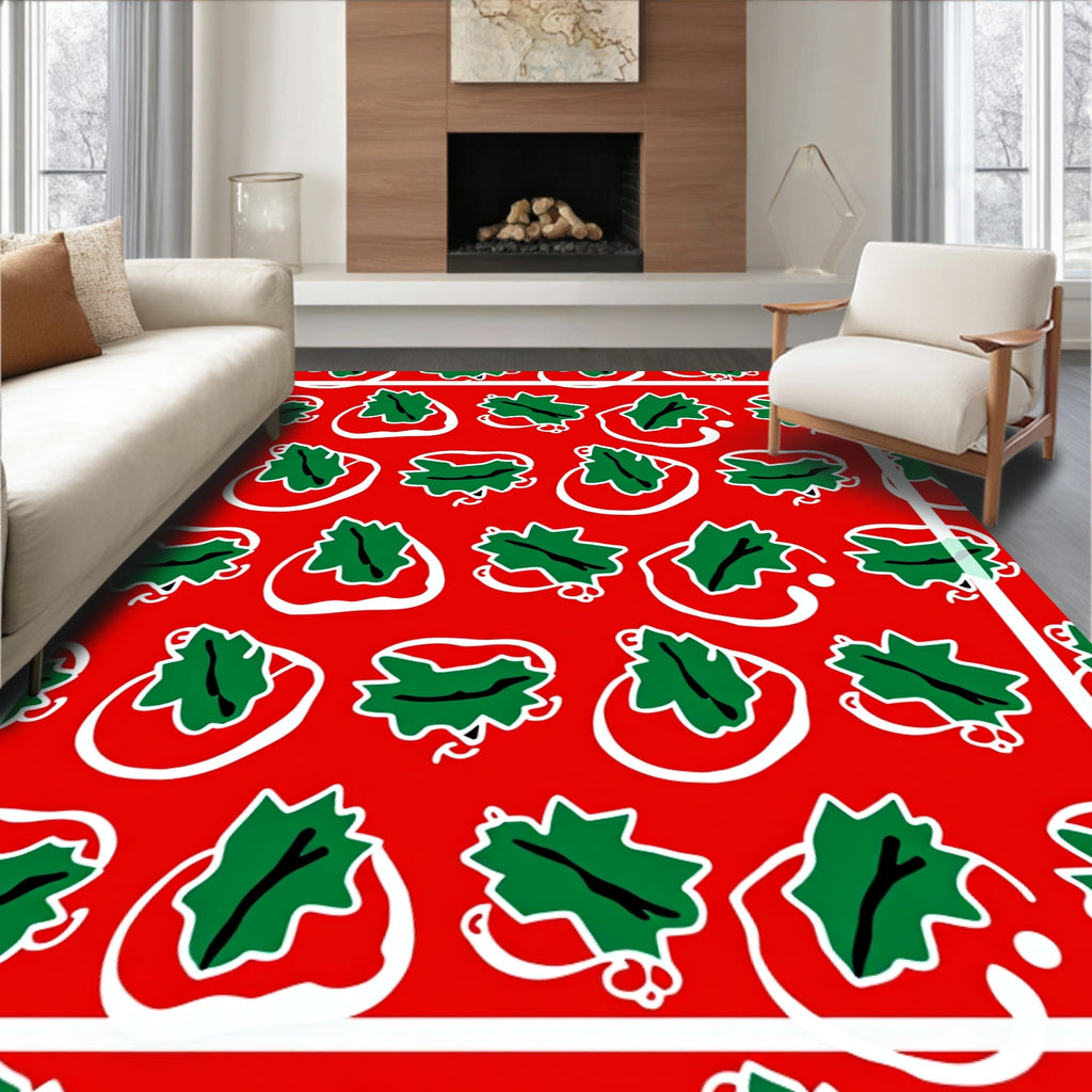 Bright Red Holly Leaf Cluster Rug