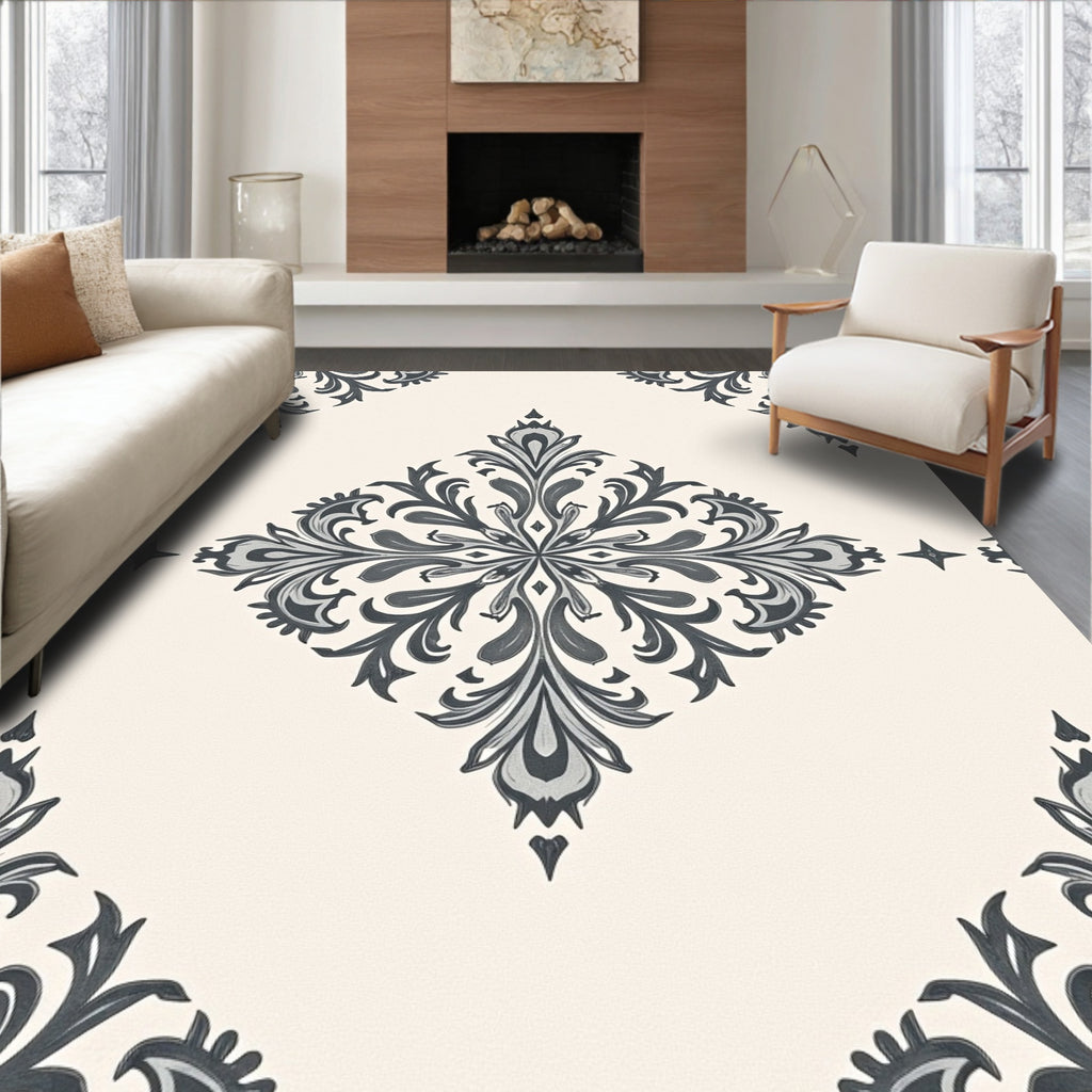 Classic Gray Damask Ornament Rug