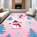 Charming Pink Snowman Winter Trees Rug