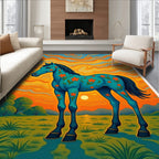 Boho Teal Horse Floral Sunset Rug