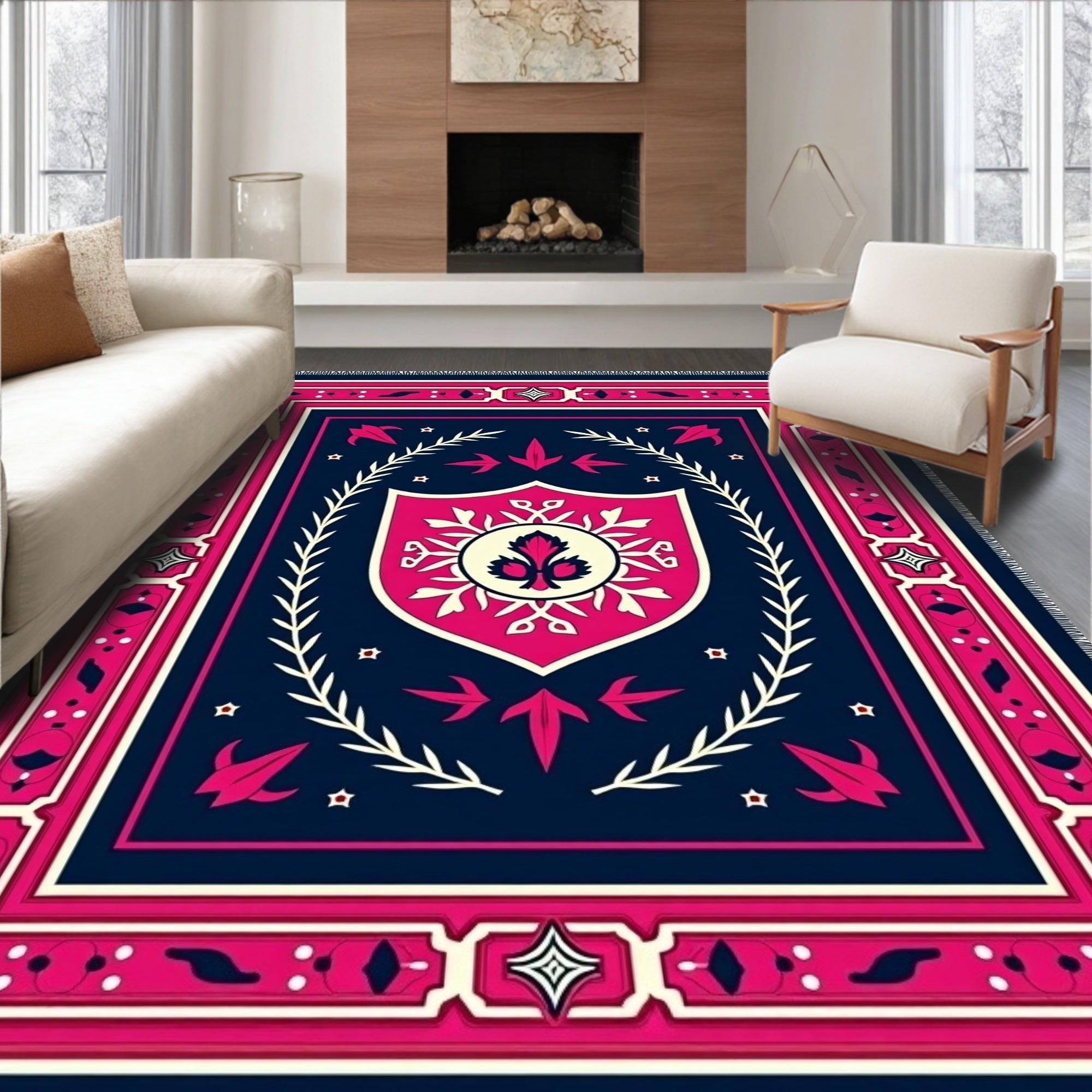 Pink Blue Cream Crested Laurel Rug