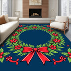 Red Flower Green Leaf Wreath Rug