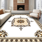 Ornate Golden Floral Medallion Border Rug