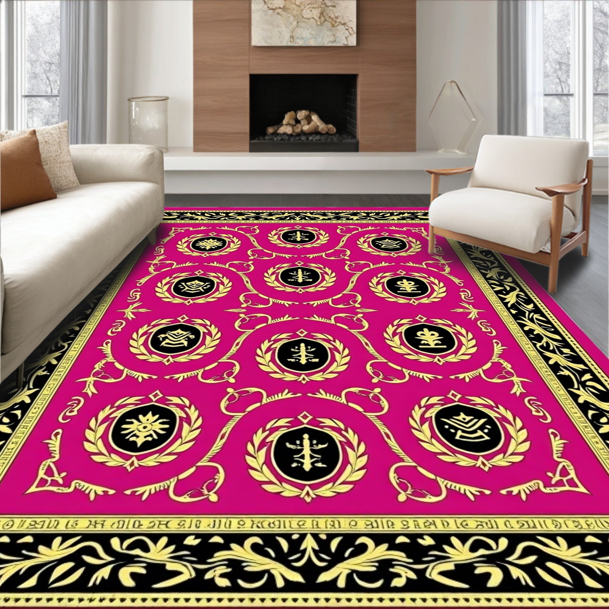 Vibrant Pink Laurel Medallion Rug