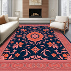 Coral Floral Medallion Navy Rug