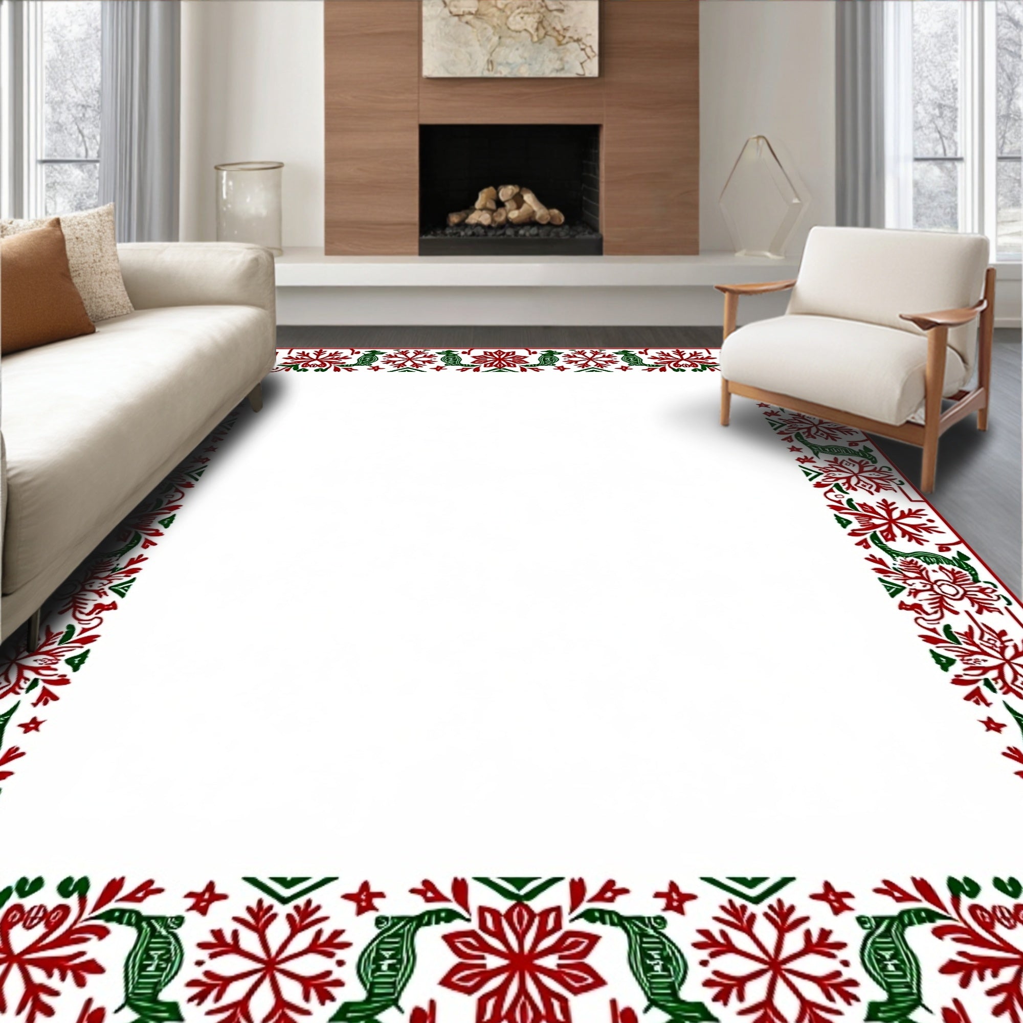 Crimson Green Snowflake Creature Border Rug