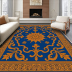 Ornate Golden Sun Blue Medallion Rug