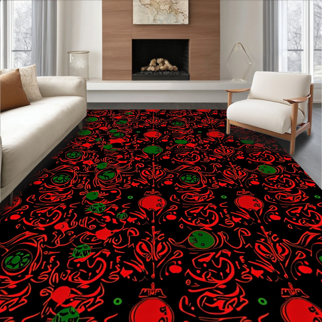 Bold Red Black Swirl Botanical Rug