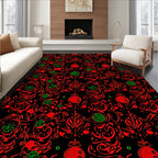 Bold Red Black Swirl Botanical Rug