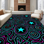 Neon Blue Star Swirl Abstract Rug