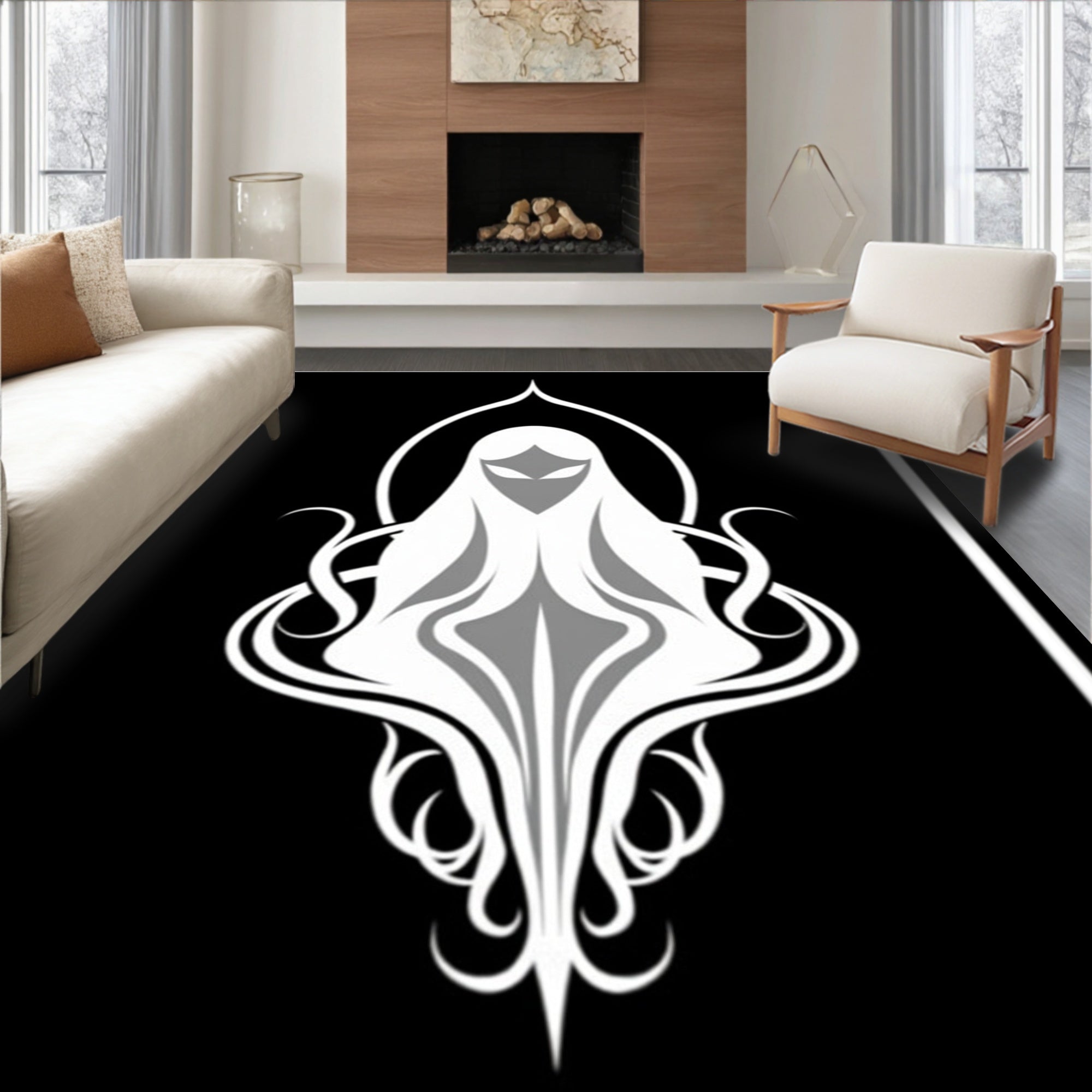 Mysterious White Tentacle Figure Rug