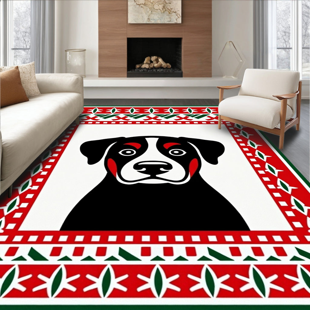 Bold Red Green Dog Portrait Rug