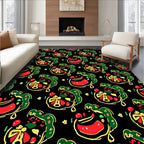 Whimsical Red Green Abstract Forms Rug