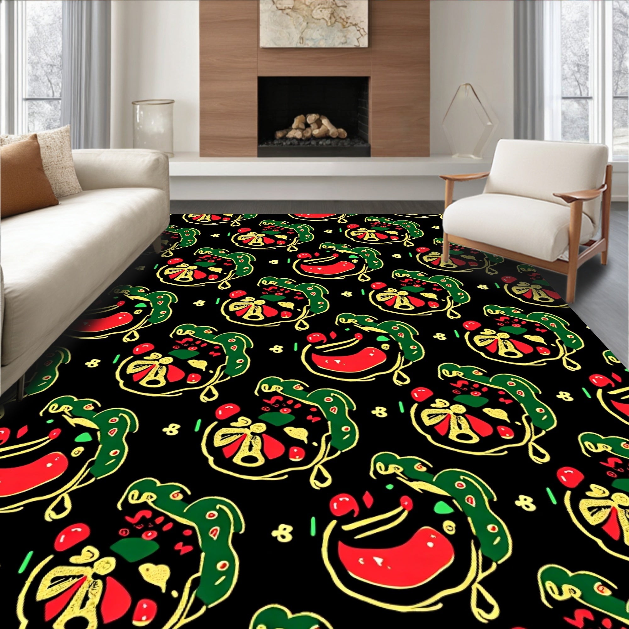 Whimsical Red Green Abstract Forms Rug
