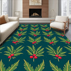 Emerald Green Holly Berry Illustration Rug