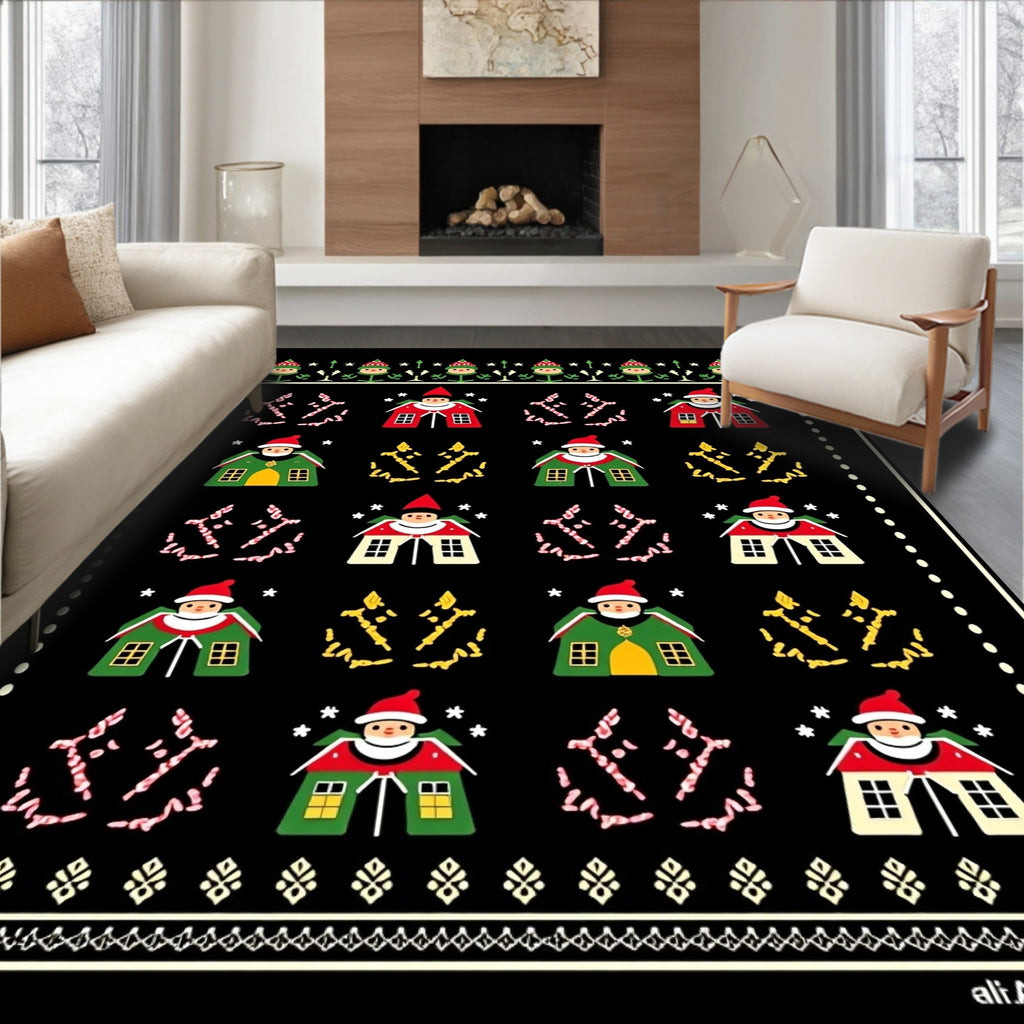 Christmas Characters Village Black Rug