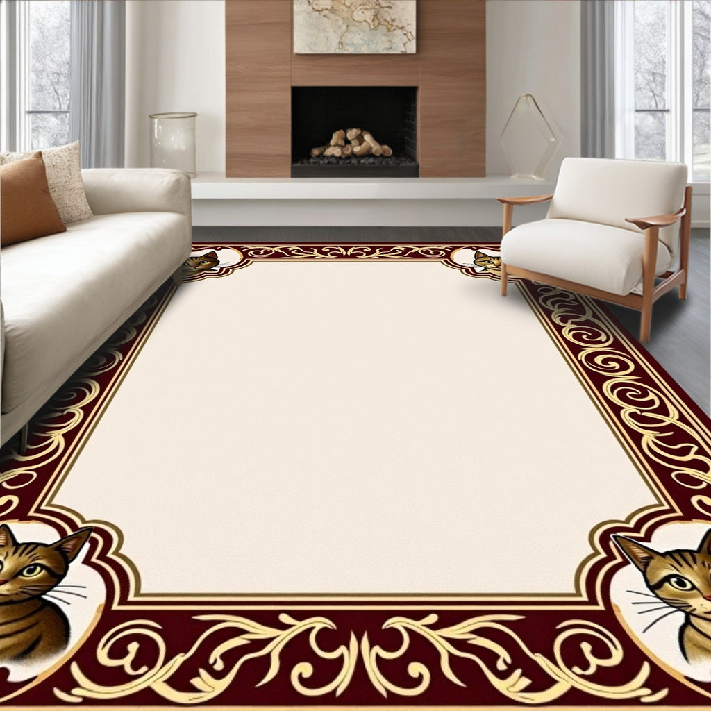 Crimson and Gold Cat Corner Frame Rug