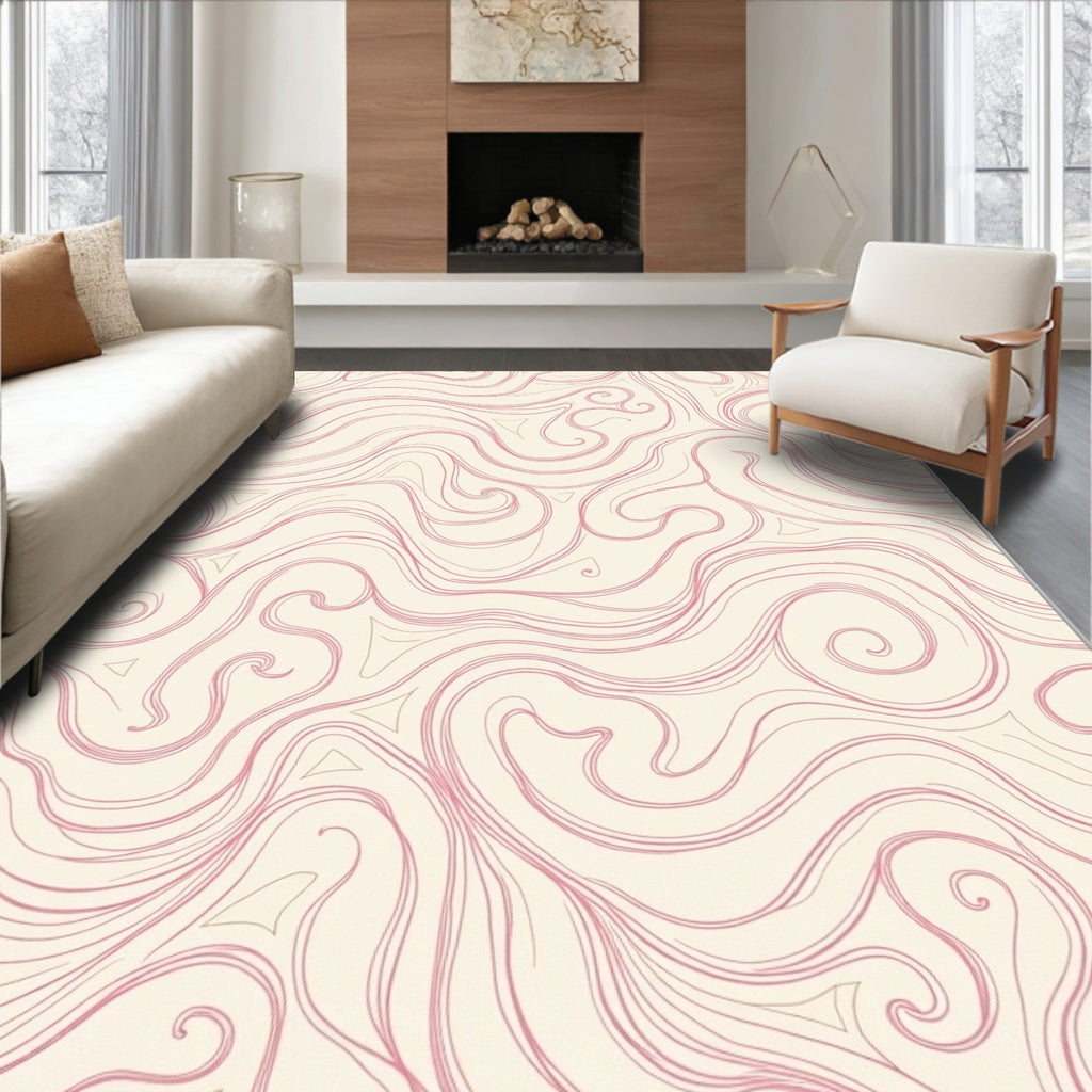 Delicate Pink Swirl Abstract Organic Rug
