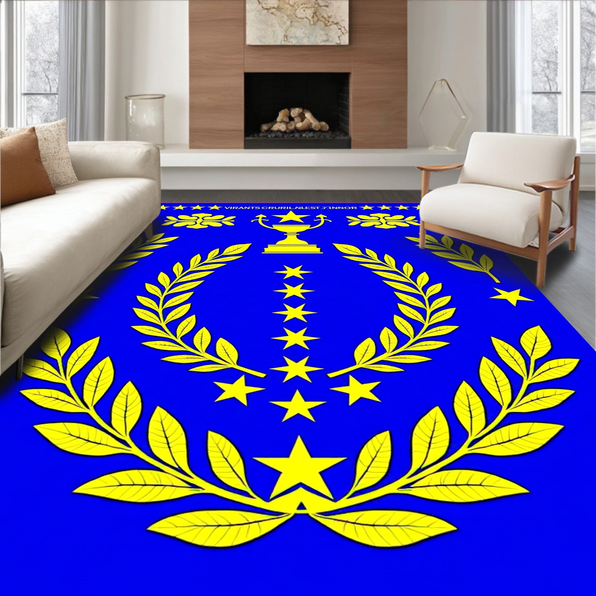 Golden Laurel Star Emblem Rug