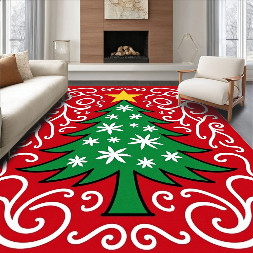 Red White Swirl Christmas Tree Rug