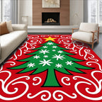Red White Swirl Christmas Tree Rug