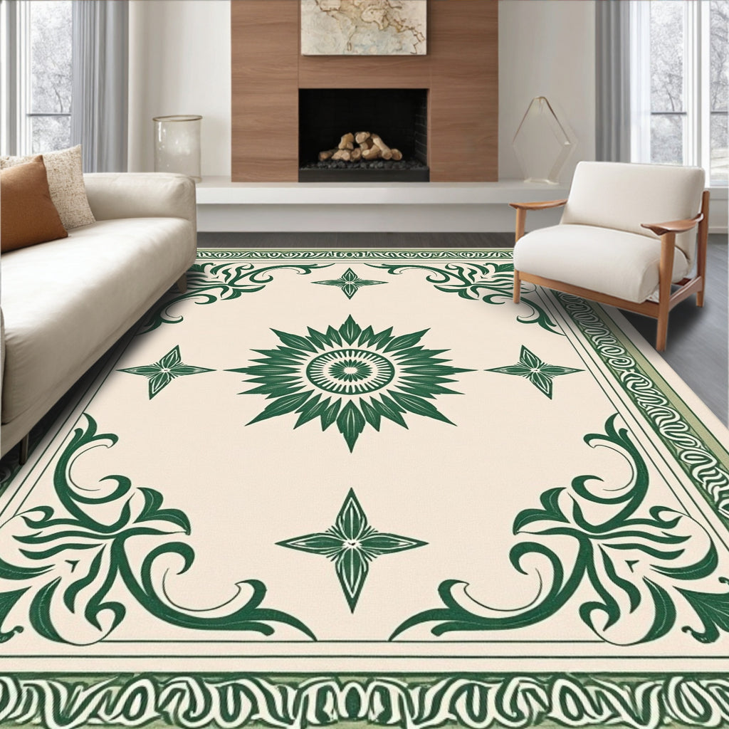 Emerald Green Floral Sunburst Medallion Rug