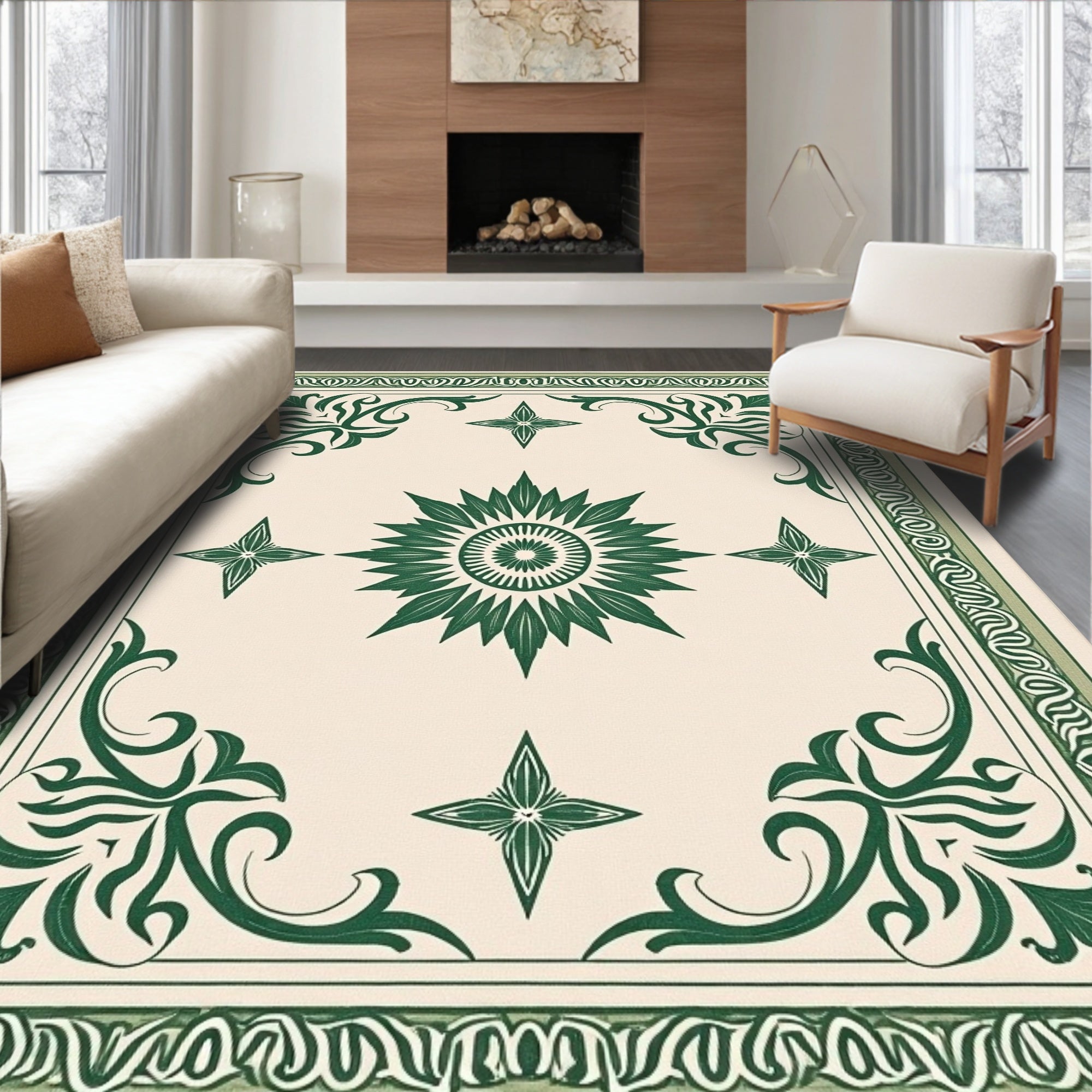 Emerald Green Floral Sunburst Medallion Rug