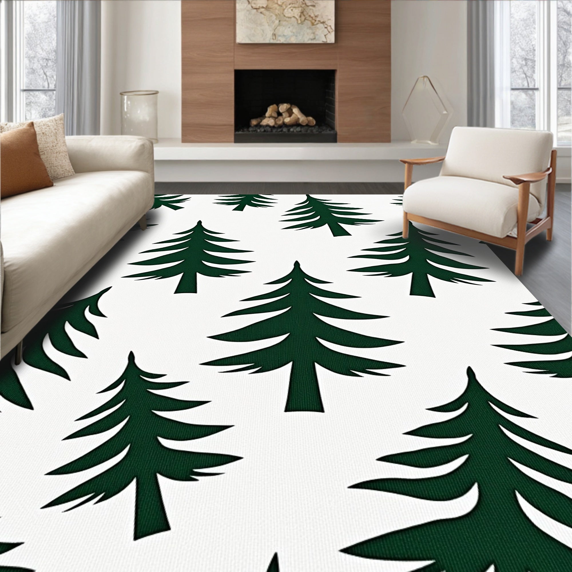 Deep Green Evergreen Forest Scatter Rug